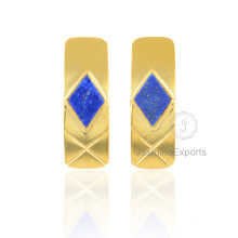 18k Gold Lapis Earrings, Beautiful Diamond Shape Earrings For Women